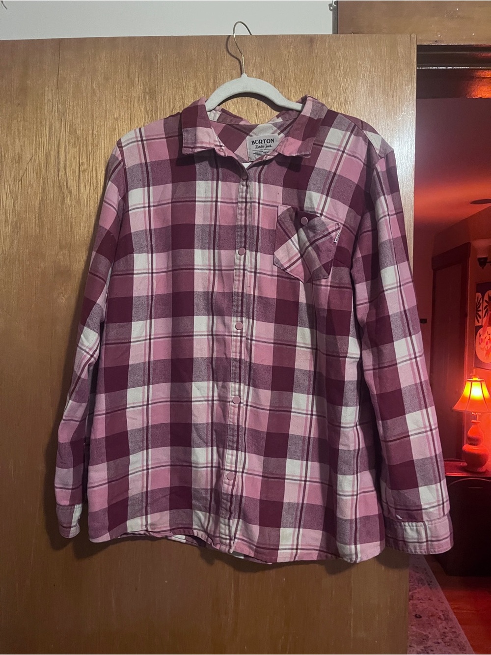 Burton Flanel  Pink and Burgundy Plaid Button-Front Shirt